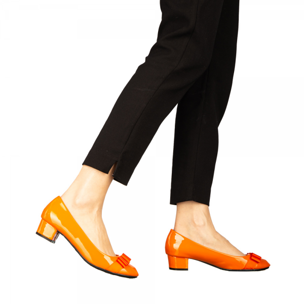 Pantofi dama cu toc portocalii din piele ecologica Turni, 3 - Kalapod.net